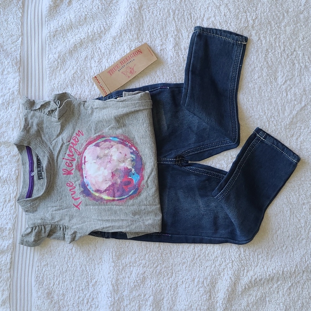 NEW True religion 2 pieces set jeans and t-shirt girl Size 24M